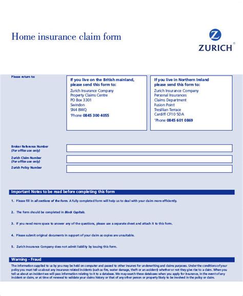 Image result for Home Insurance Claim Form