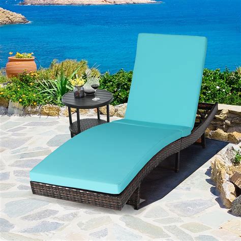 Costway Patio Rattan Lounge Chair Recliner Back Adjustable Cushioned ...