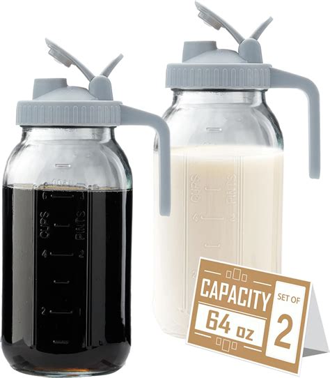 Amazon.com: 64oz Glass Pitcher with Lid - 2 Quart Mason Jar Pitcher ...