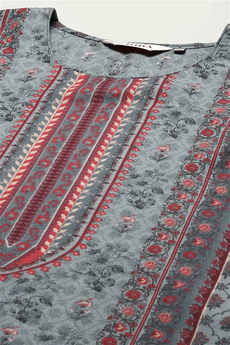 Green Cotton Printed Straight Kurta & Pants Suit Set at Biba India