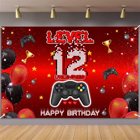 Amazon.com : Level 12 Unlocked Backdrop Banner Decorations Video Game ...