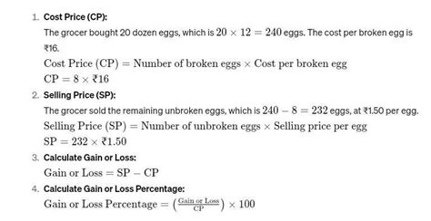 A grocer bought 20 dozen eggs at ₹16 per broken. Out of these, 8 eggs ...