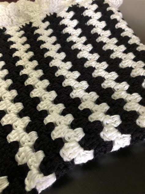 Handmade Crochet Baby Blanket: Black and White Granny Stripe With ...