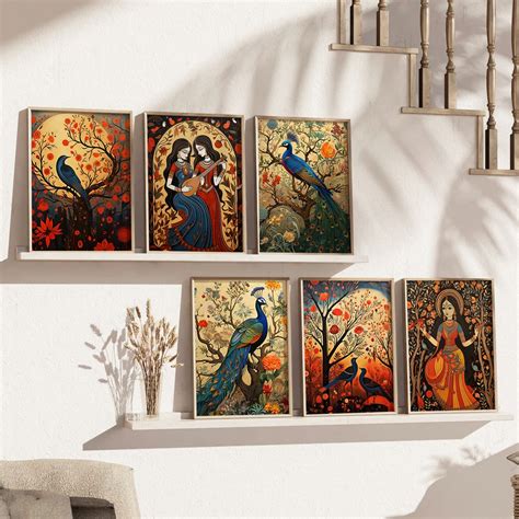 Traditional Indian Inspired Madhubani Art Prints with Frame for Living ...