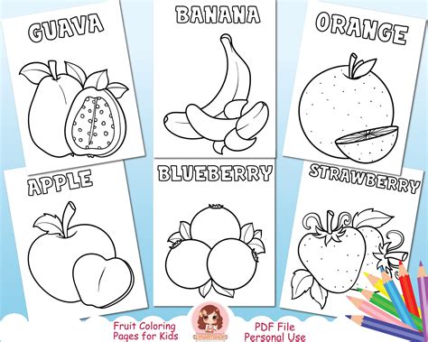 Fruit Coloring Pages for Kids, Fruits, Tropical, Activity Sheets for Children, Printable ...