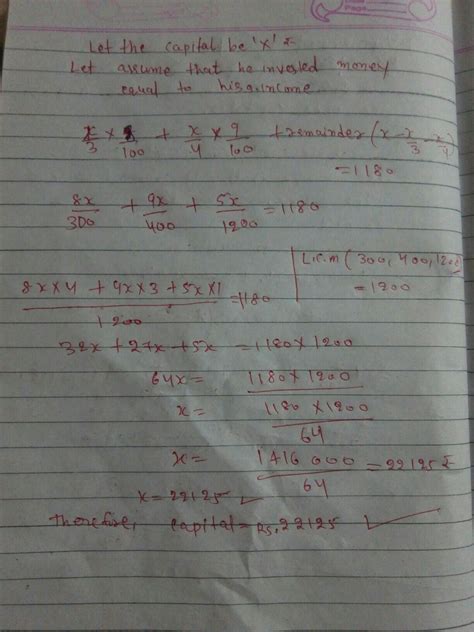 A man invested 1/3 of his capital at 8%,1/4 of his capital at 9% and ...