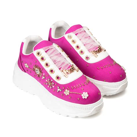 Women’s Hot Pink Satin Embellished Trainer – Handcrafted Luxury ...