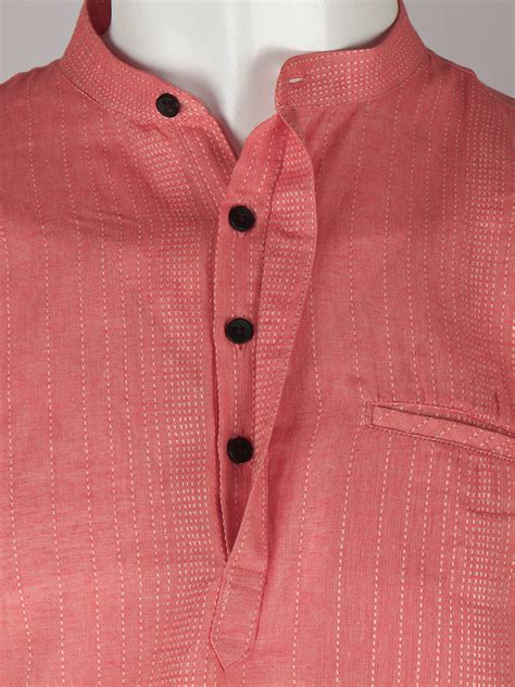 Cotton Short Length Striped Pocket Kurta Orange Pink RJ18