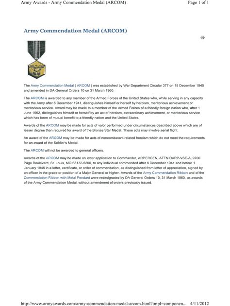 Fillable Online Army Awards - Army Commendation Medal (ARCOM) Fax Email ...