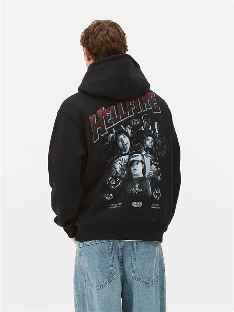 Mens Barely Black Stranger Things Hellfire Club Graphic Hoodie | Primark