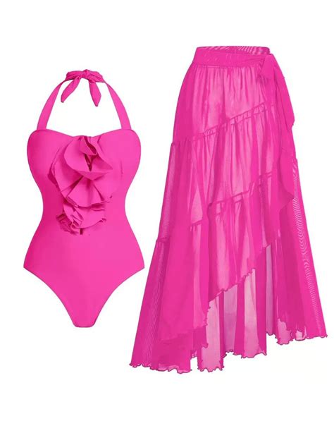Pankh Marisol Floral Halter Monokini Swimsuit & Tiered Ruffle Skirt Se