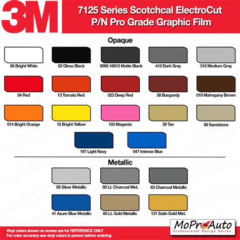 Image result for 3M Vinyl Color Chart