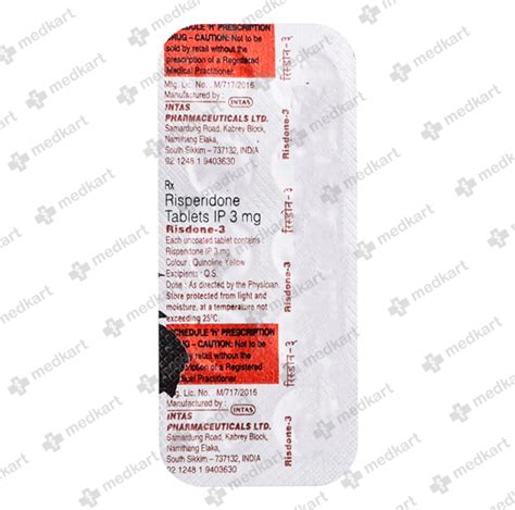 RISDONE 3MG TABLET 10'S, Price, Composition & Generic Alternatives ...