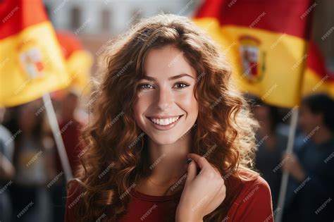 Premium Photo | European Joy Young Woman Cheers with Spanish Flag