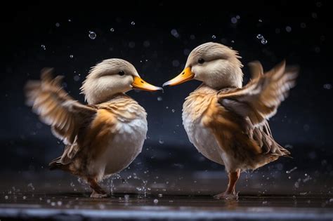 A duck pair performing a courtship display | Premium AI-generated image