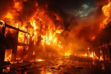 Industrial inferno intense flames engulf setting in fiery disaster ...