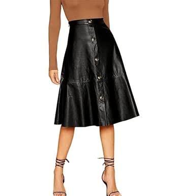 Buy Nimble Nest Midi Length A-Line Faux Leather Fabric Skirt, Black (in ...