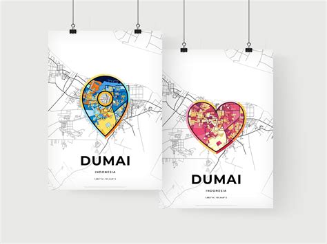 Art Map of Dumai Indonesia, Minimal Art Map With A Colorful Icon – HEBSTREIT