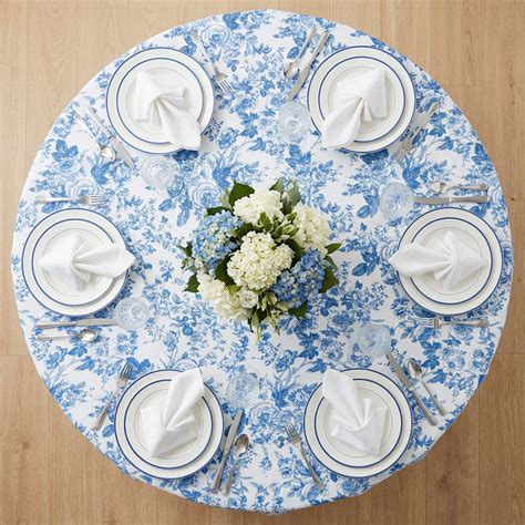 French Toile 120" Round Tablecloth - Blue - CV Linens™