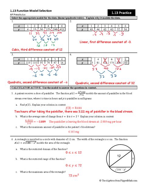 Appc 1 - ap pre calc 1.13 hoomework - © The Algebros from FlippedMath 1 ...