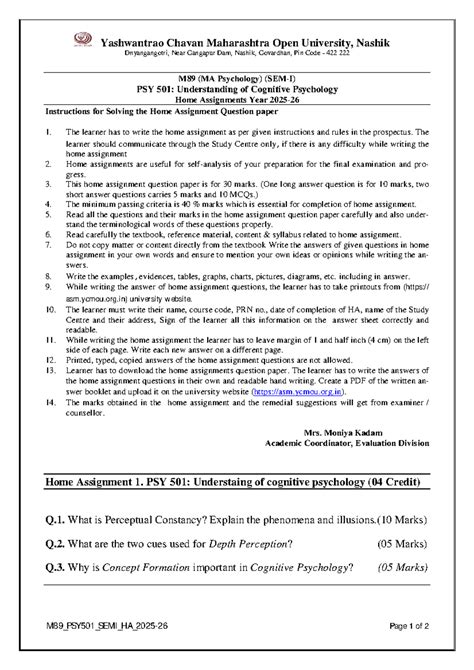 M89 PSY 501: Home Assignment on Cognitive Psychology (2025-26) - Studocu