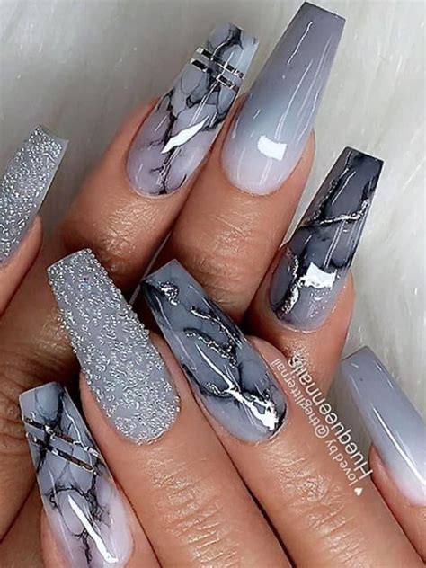 Grey Nail Art, Gray Nails, Fancy Nail Art, Marble Nail Designs, Cute ...