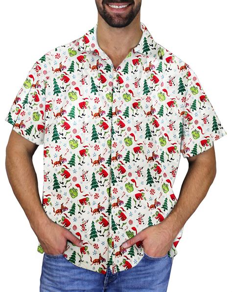 Men’s/Unisex Christmas Button Up Short Sleeve Shirt - White Grinch ...