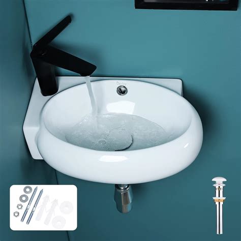 Davivy 17.1" x 12" Wall Mount Bathroom Sink with Pop Up Drain and ...