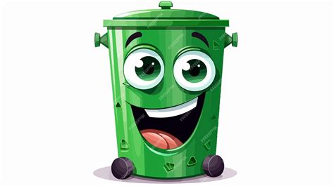 Cheerful Dark Green Trash Can Character Smiling Cartoon | Premium AI ...