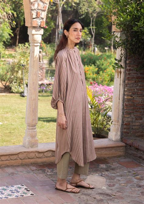 Buy - Lost-in-Time striped clay kurta set | Elan Store