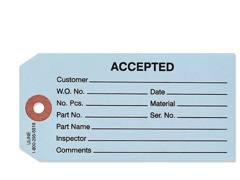 1-Part Inspection Tags - "Accepted", Blue S-2421BLU - ULINE
