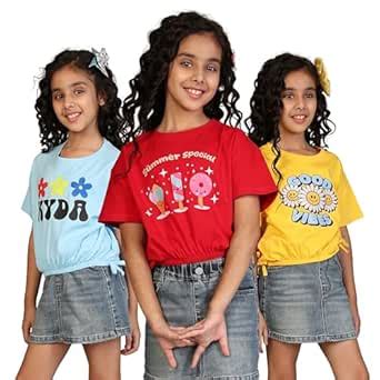 Buy KYDA KIDS® 100% Cotton Crop top for Girls - Printed Short Sleeve ...