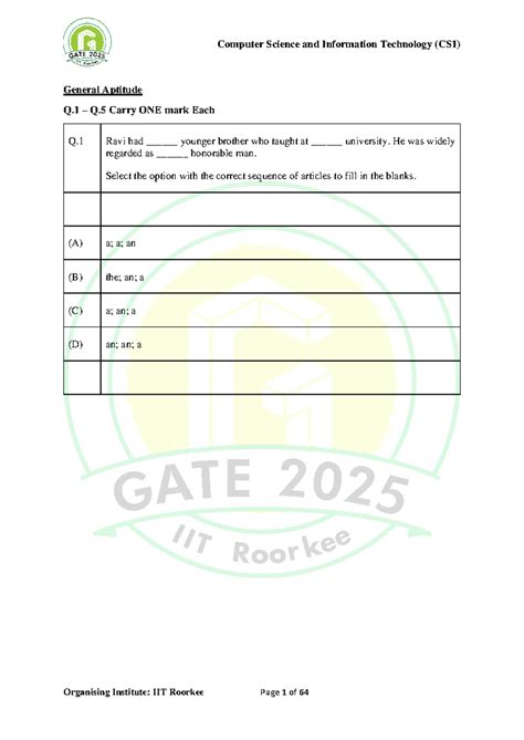 CS1 Real Questions - Gate 2025 Official Aptitude Question Paper - Studocu