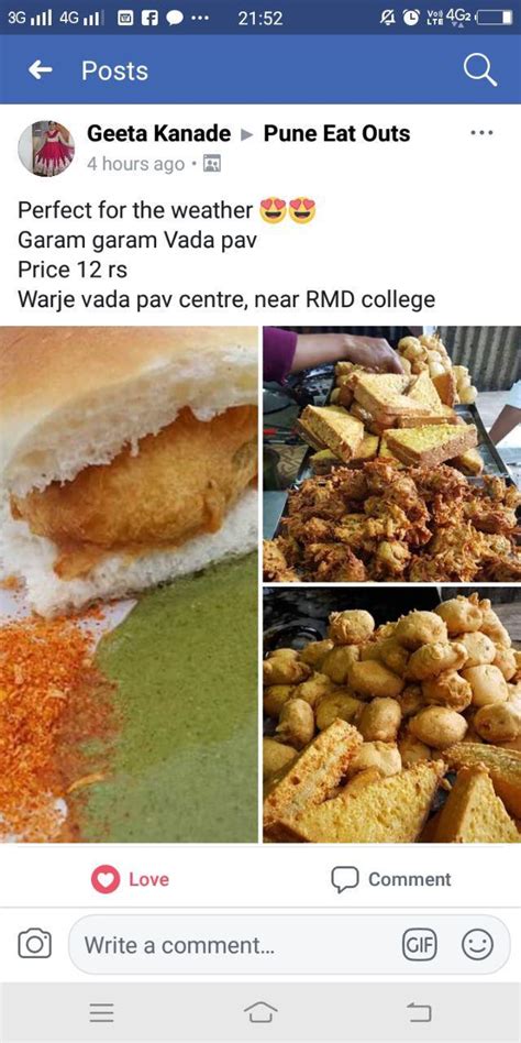 Menu at Warje Vadapav Center, Pune