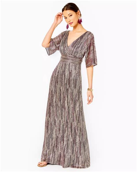 Lilly Pulitzer Parigi Maxi Dress In Gold Metallic Gold Metallic Rope Stripe Berry Crinkle | ModeSens