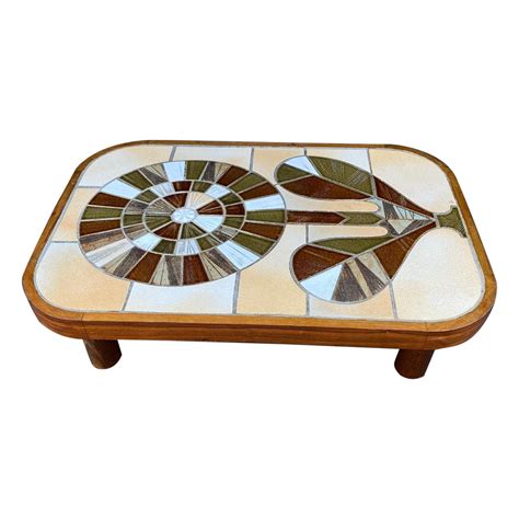 1960's Roger Capron style Ceramic Round Coffee Table with Star Shape ...