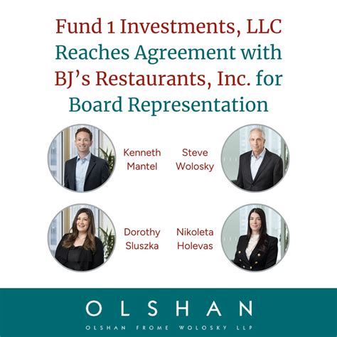Fund 1 Investments, LLC Reaches Agreement with BJ’s Restaurants, Inc ...