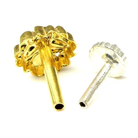 Traditional Gold plated Push Pin nose stud 18g – Karizma Jewels
