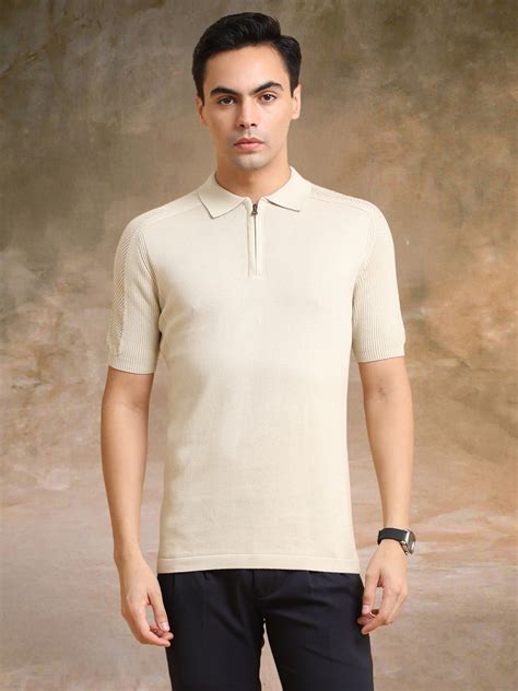 Luxe Knit Beige Half Sleeve Polo Tshirt – ManiacLife.com