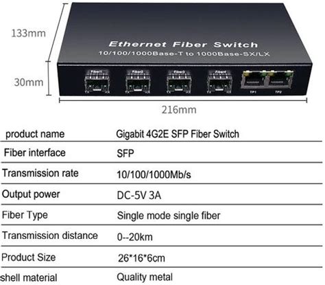 HANUTECH 6 Port Gigabit Ethernet Fiber Switch 4 SFP Fiber Port 2 RJ45 ...
