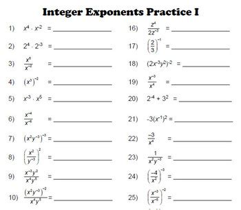 Image result for Integer Exponents Practice Problems
