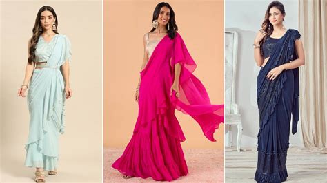 Ruffle Saree Designs : सिंपल और सोबर लुक के लिए ट्राई करें ये लेटेस्ट ...