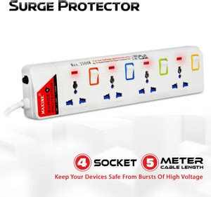SLE Maxine 4 Way Spike Buster with Individual Switch - 5 Meter Cord ...