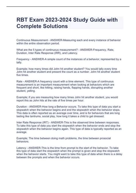 RBT Exam Study Guide with Complete Solutions - RBT - Stuvia US