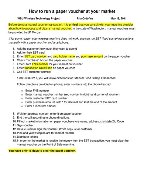 Fillable Online tfrec wsu How to run a paper voucher at your market ...