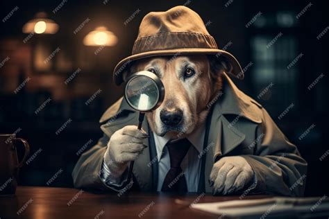 A dog with a magnifying glass dressed as a detective | Premium AI ...