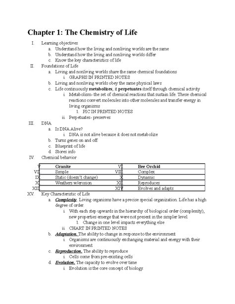 Unit 1 Notes- The Chemistry of Life - Chapter 1: The Chemistry of Life ...