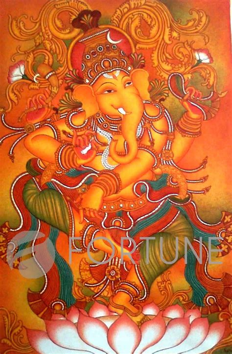 Buy Lord Ganesha, Kerala Mural Painting, Hand Painted, Canvas Rolled ...