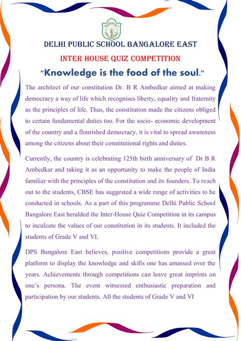 Inter House Quiz Competition – Grade V-VI - DPS BANGALORE