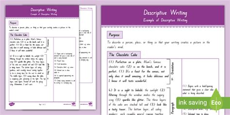 Level 3 Writing - Descriptive Writing Annotated Exemplar